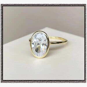 3CT Oval Cut CZ Engagement Ring Sterling Silver Size 9 Gold Plated NWT